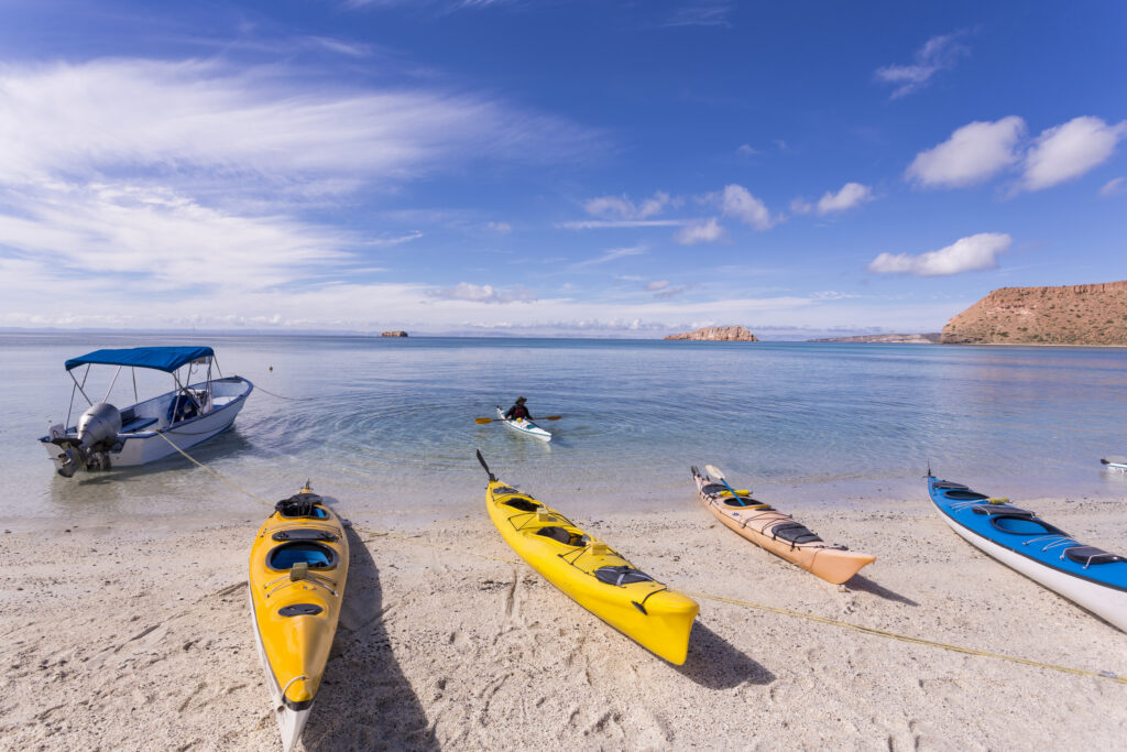 Isla Espiritu,Mexico,colorful kayaks, Isla Espiritu,Sea of Cortes