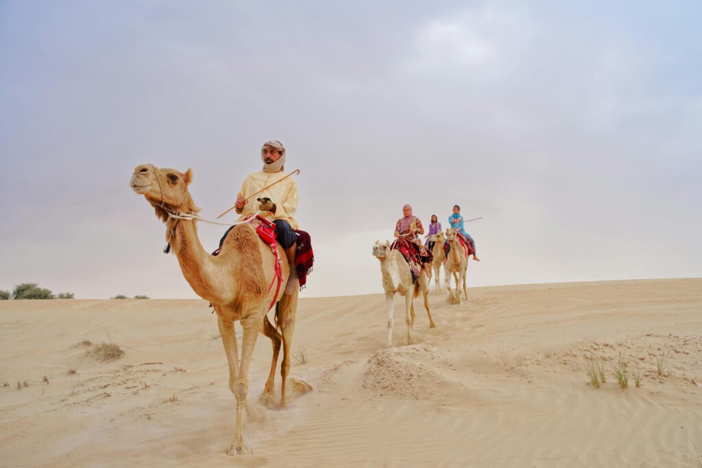 Private desert safari in Dubai featuring a luxury 4x4 vehicle navigating golden sand dunes.